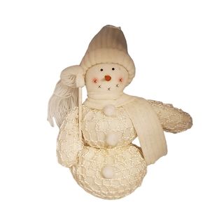 Vtg Plush Handmade Snowman Christmas Tree Ornament Frosty the Snowman Ornament